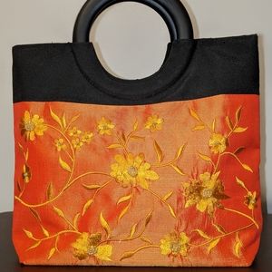 Orange Floral Stitch Handbag